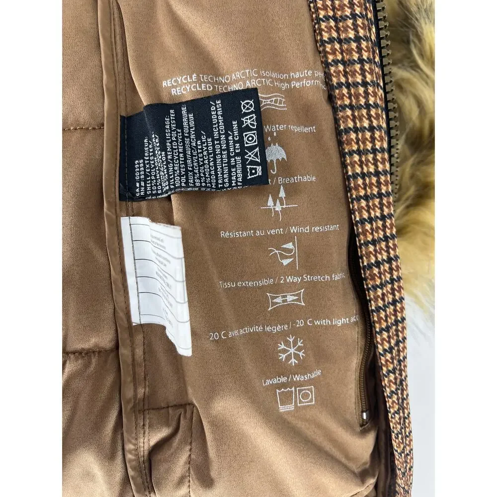 C-RO‎ Denmark Houndstooth 2-Way Stretch Puffer Coat with Faux Fur Hood Size 4